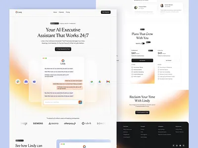 Lindy- AI Landing Page Design ai ai assistant ai design ai landing page ai saas landing page ai website product landing page redesign tempalte design visual design web design website