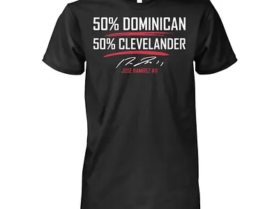 Jose Ramirez 50% DOMINICAN 50% CLEVELANDER Shirt apparel design baseball apparel color psychology design process graphic design layout lettering minimalist design screen printing sports branding streetwear t shirt design typography vector art visual identity