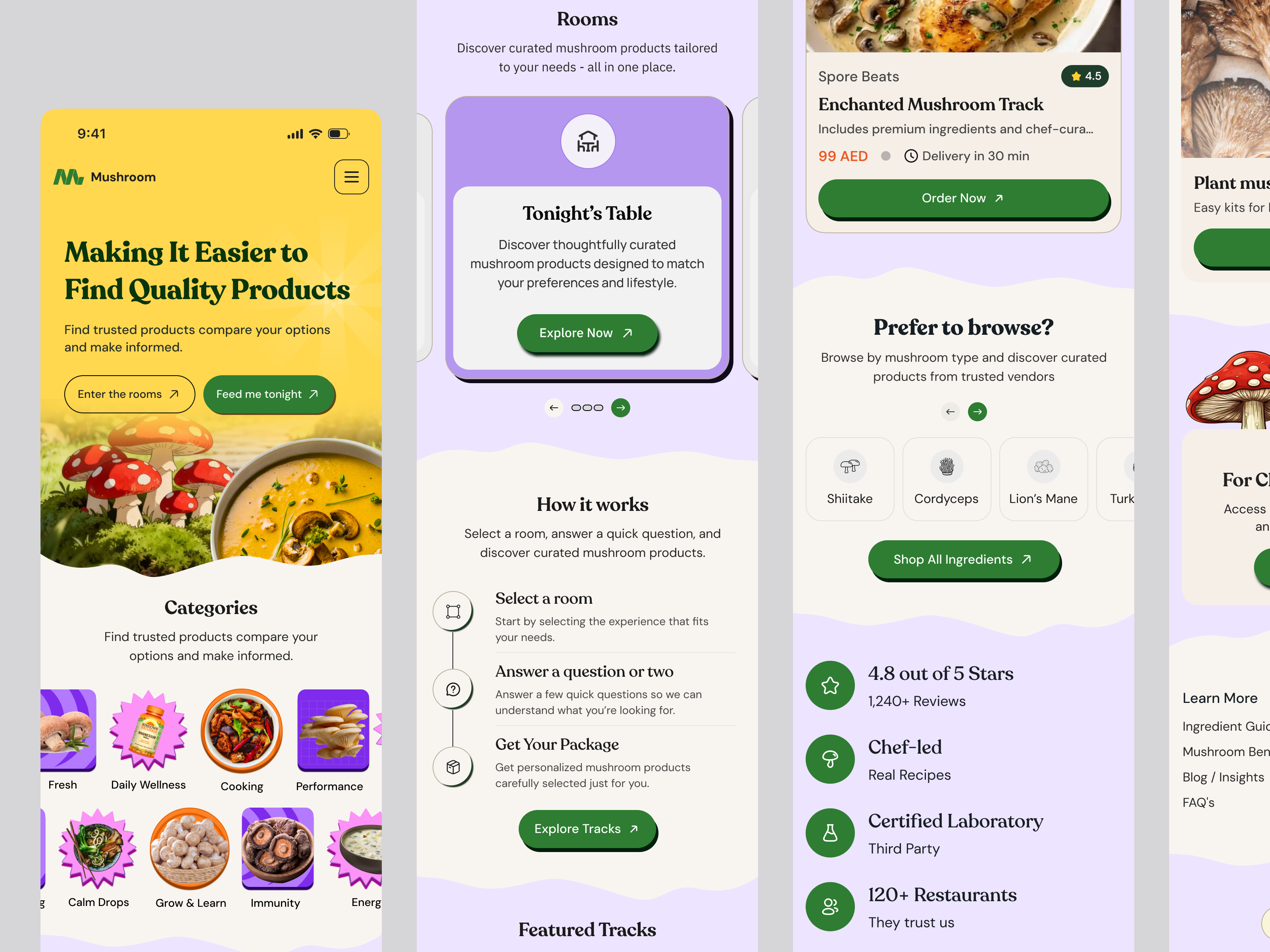 Mushroom Wellness App | MVP UI/UX for Startups app design food app health app interface mobile mobile app mushroom mvp nutrition product service startup ui ux wellness app