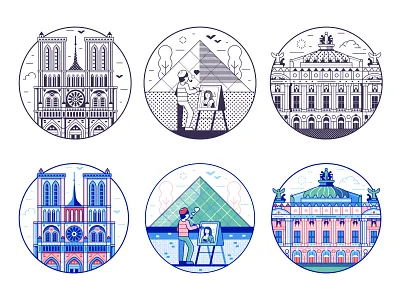 Paris Line Icons. Vol.2 artist france french icons illustration landmarks line line art minimalist mona lisa notre dame paris parisian royal opera theater travel vector