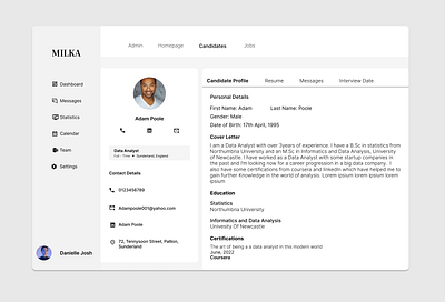 Candidate profile page app dailyui dashboard design hr projectmanagement saas ui ux web webapp wip