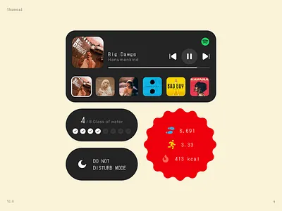 Infinity Widgets 0.4 activitytracker app design fitnessapp healthtracking hydrationtracker interface design lifestyleapp minimaldashboard mobile ui musicplayerui product design progressui spotifyui ui ui design ui kit ux ux design wearableui widgets