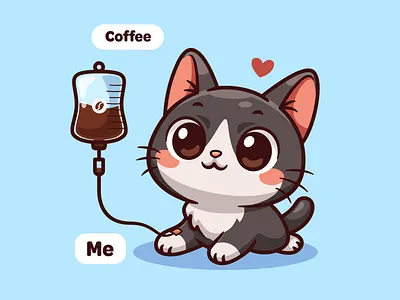 Coffee Injection Cat 🐱☕💉 animal branding cat character coffee cute doodle drink flat funny health humor icon illustration injection kitty logo medicine