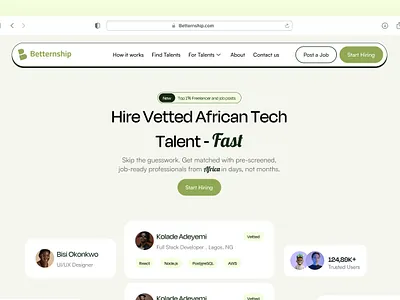 Betternship Redesign — Making hiring actually fast hiringplatform jobplatform landingpage landingpagedesign opentowork productdesign techtalent ui uidesign uxdesign websitedesign