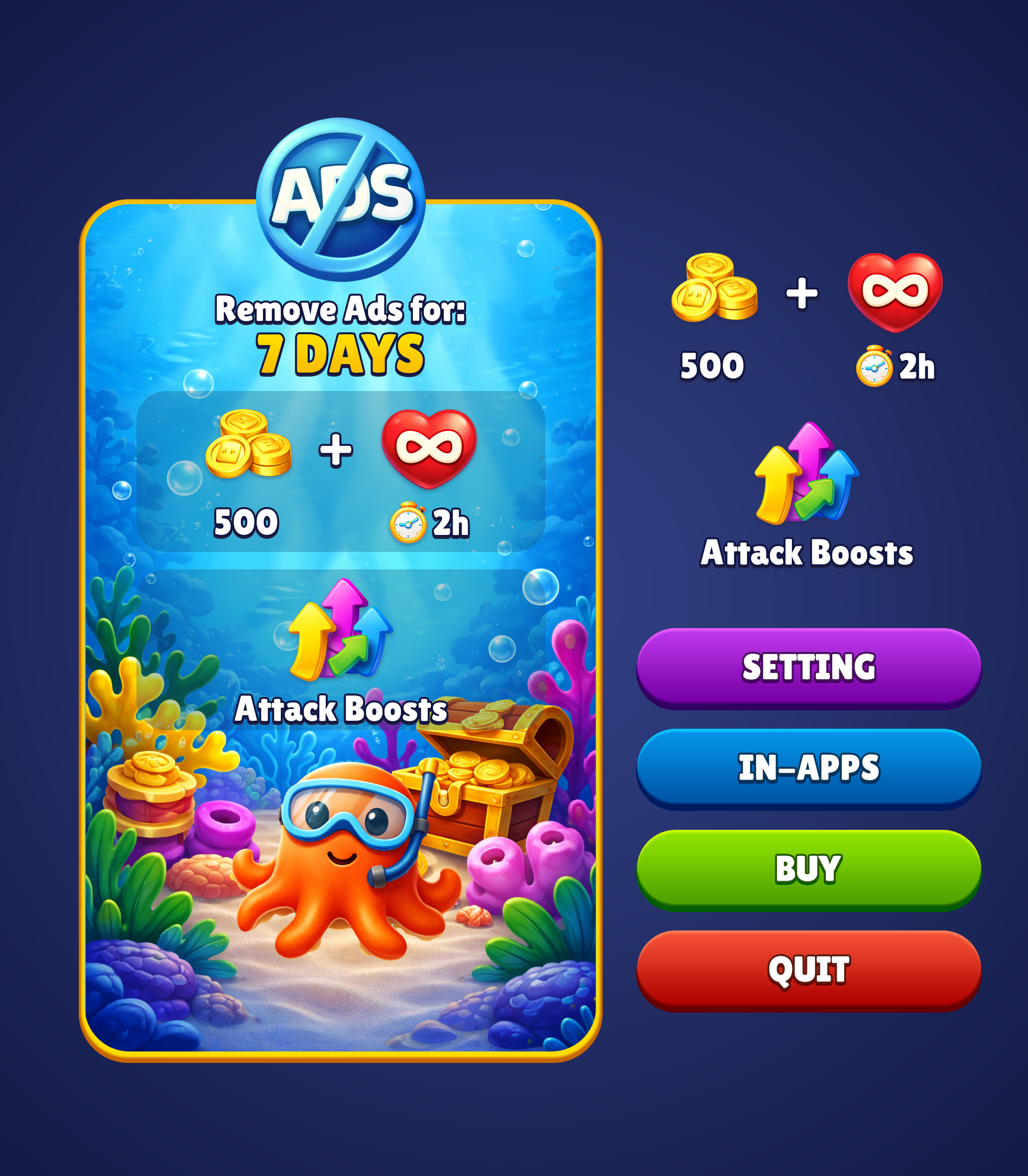 Mobile Game UI Kit – In-App Purchase, Remove Ads & Reward Screen app design buttons cartoon ui casual game design game design game interface game shop game ui graphic design illustration in app purchase mobile ui product design remove ads reward system ui ui design ui kit vector