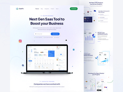 SaasFix Saas Product Website Design business casestudy company creativework dashboard digitalsolution freelanceproject illustration landingpage management newandnoteworthy newpost popular product rajanraj saas saasfix saashomepage uiuxdesign webdesign