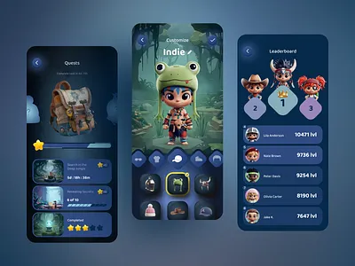 Mobile App Gamification UI app design app ui avatar design character design digital product game app game ui gamification ios design leader board mobile app design mobile ui product design startup design ui inspiration ui ux design user engagement user interface ux design