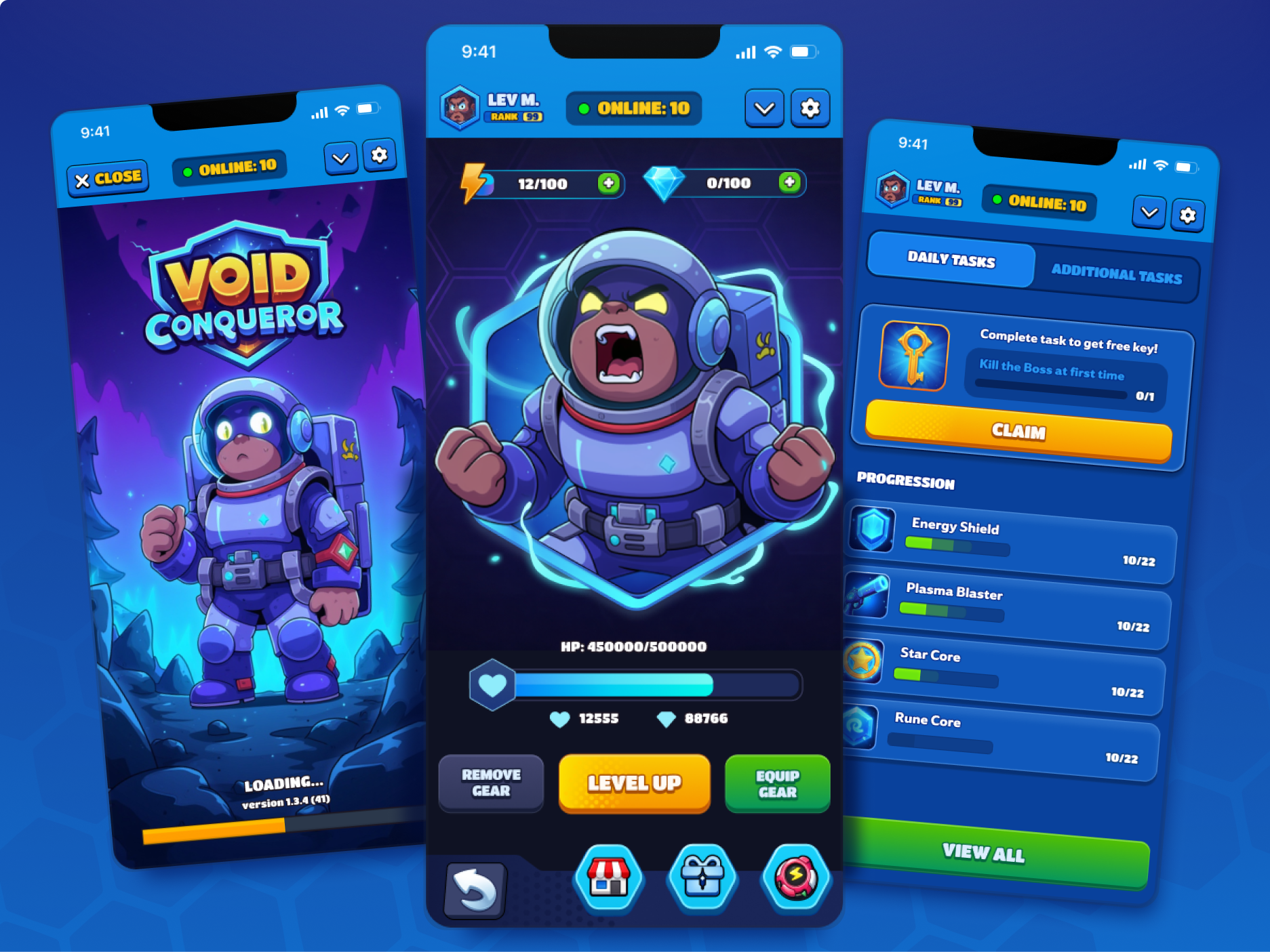 Mobile Idle Game UI | Void Conqueror browser game casual game clicker clicker game game design game ui idle game mobile game mobile ui telegram game telegram mini app ui design web app game