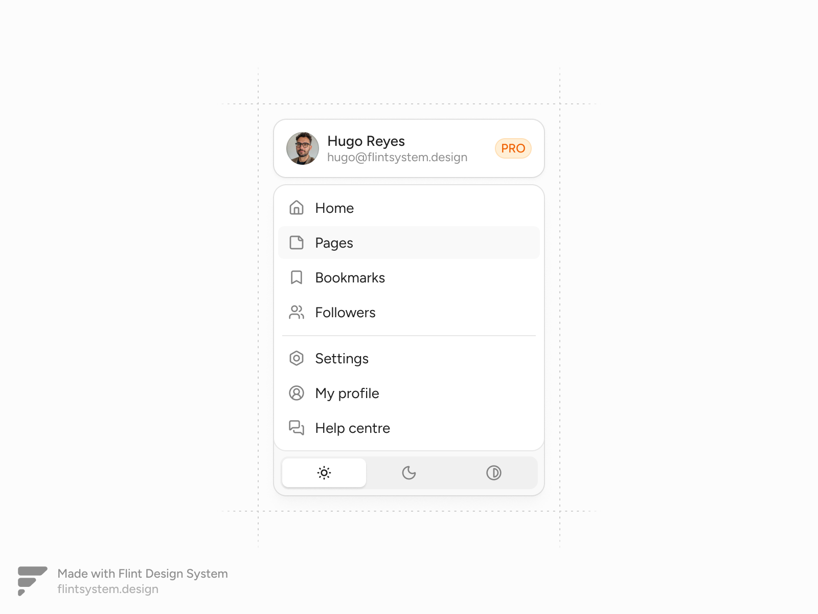 User menu - Flint Design System