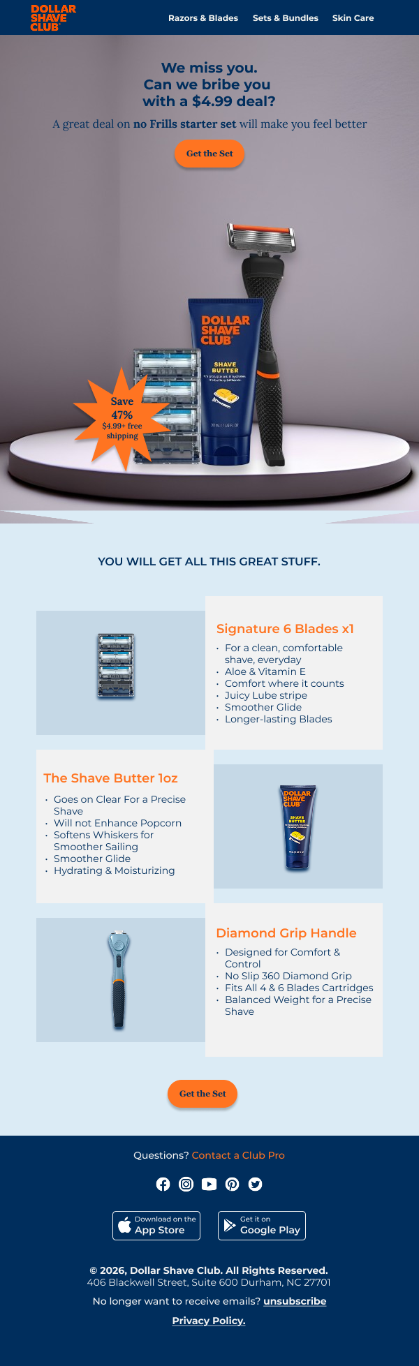 Dollar Shave club Email Design branding clean layout e commerce email design marketing design modern design newsletter design promotional design subscription service uiux