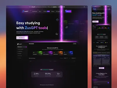 ZusGPT – AI Writing Assistant Tool ai chatbot ai integration b2b copywriting tool design agency humanizer landing page landing page design marketing tool product product design saas website shahid miah startup ui design user interface ux design web design website website design
