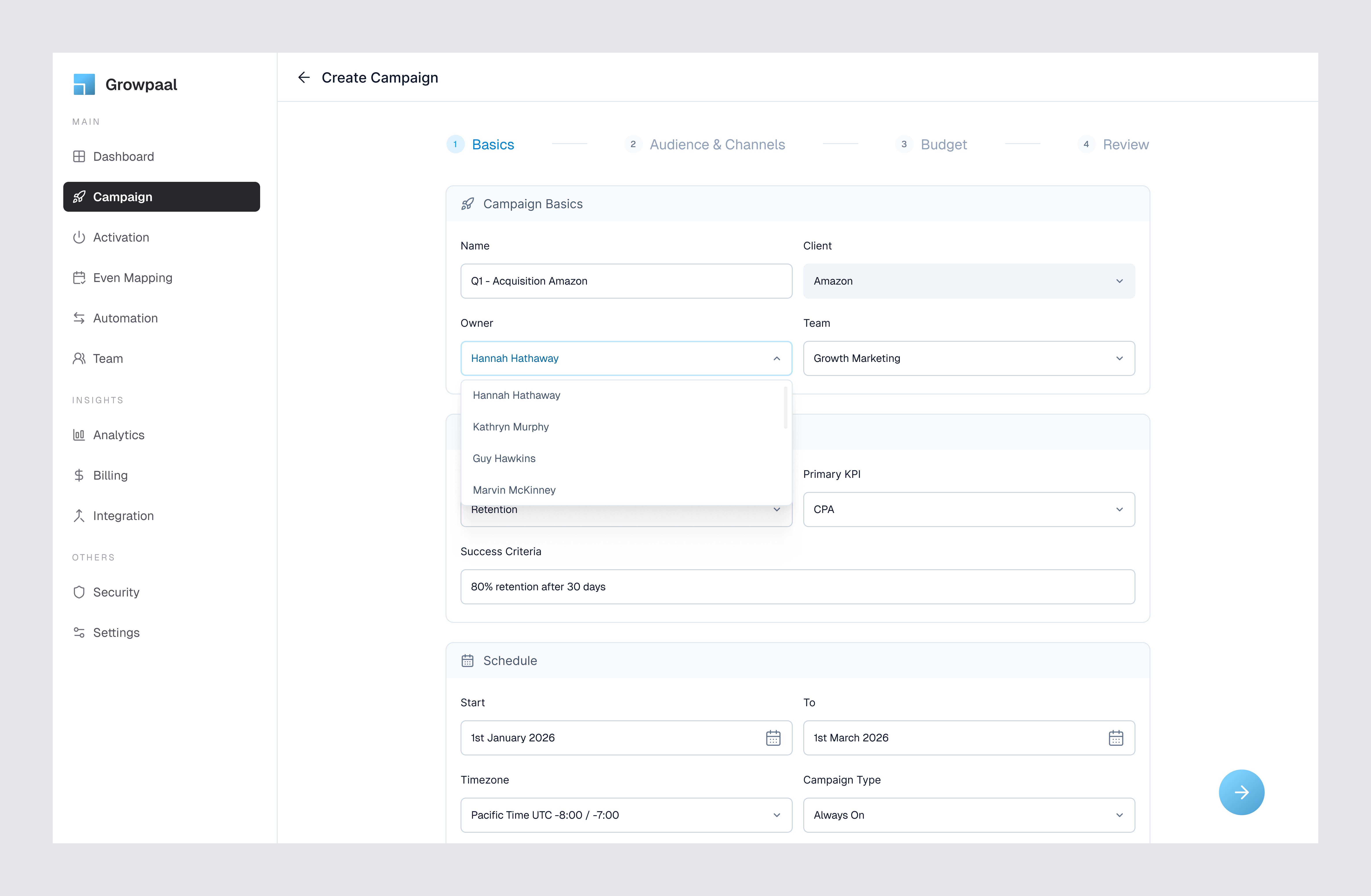Create Campaign b2b campaign create create campaign saas