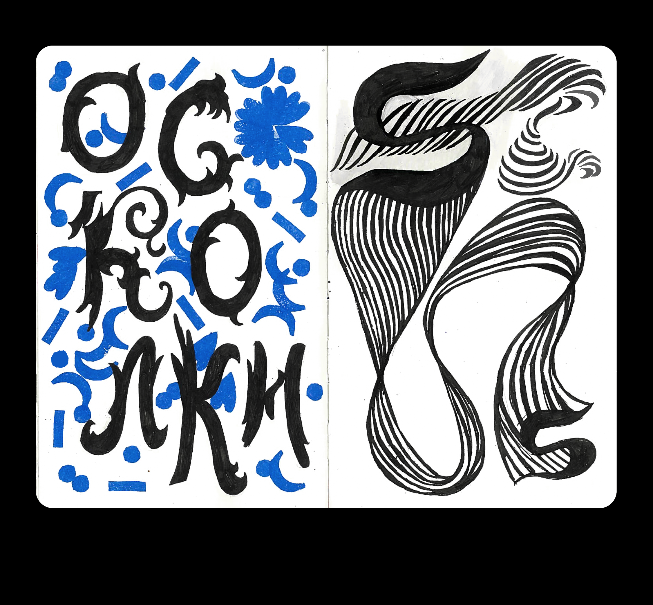 A spread from a sketchbook craft graphic design illustration sketchbook typography