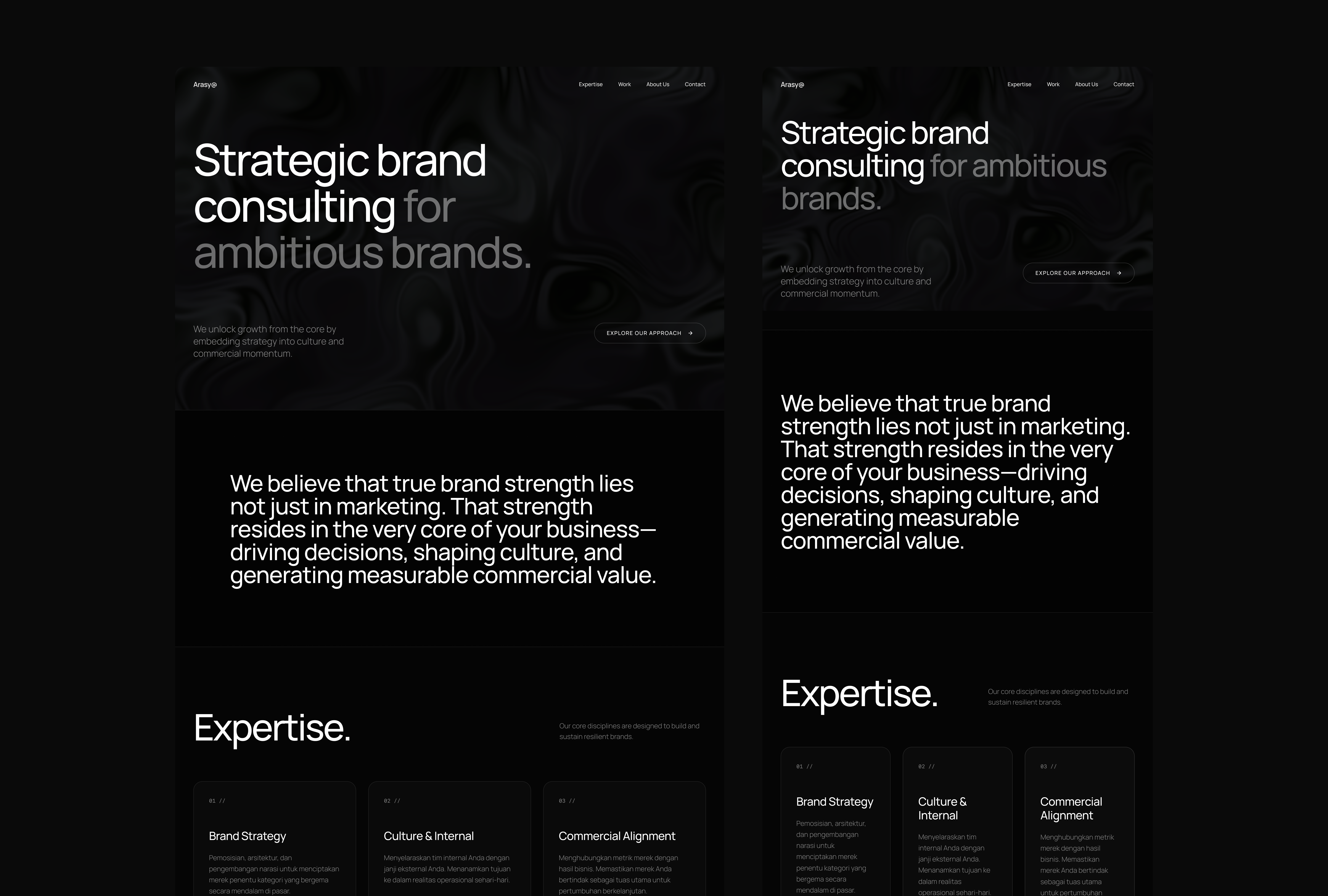 Arasy — Strategic Branding & Consulting Agency Landing Page black clean clear dark design landingpage minimal ui ux