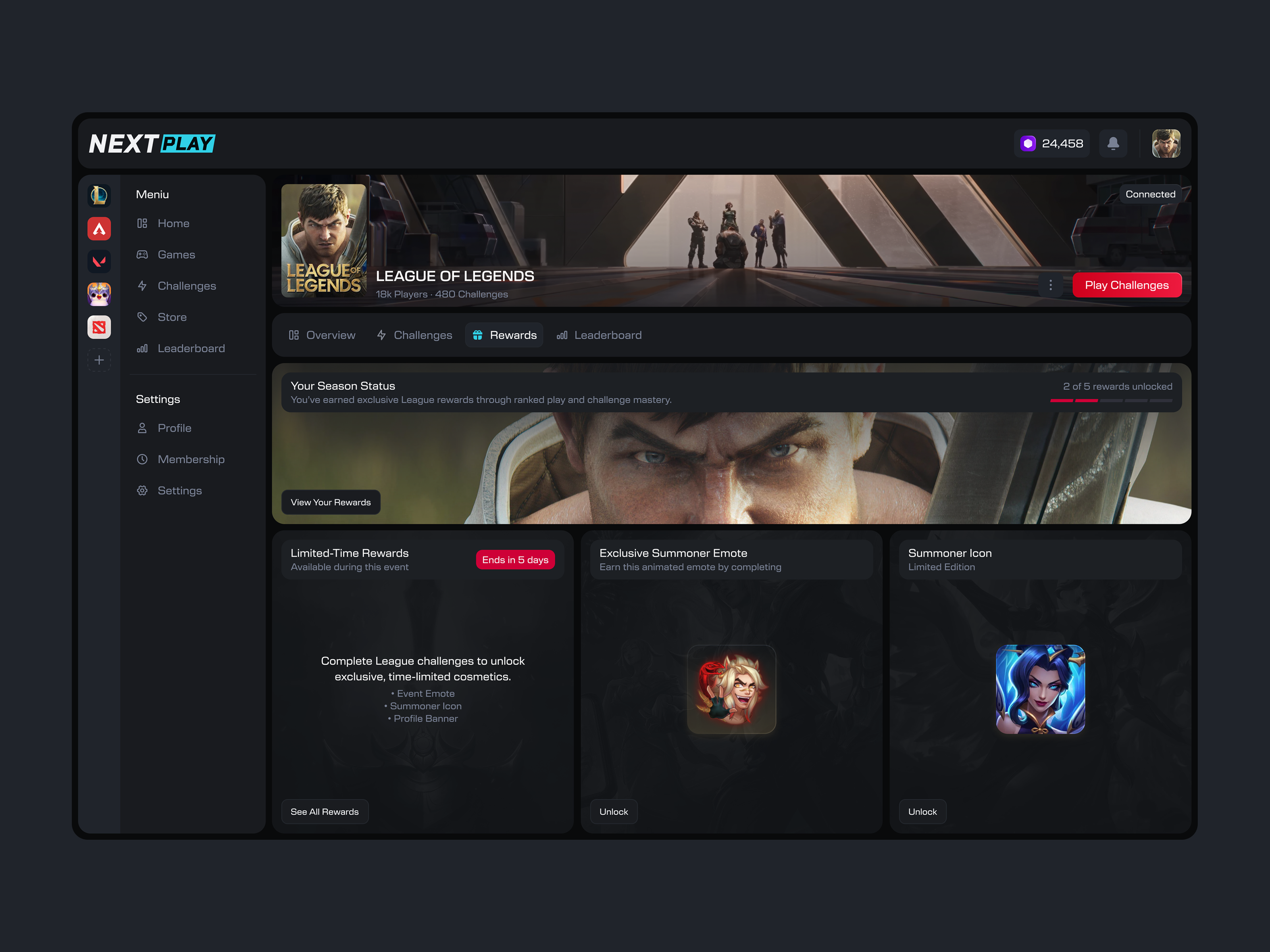 NEXTPLAY — League of Legends Rewards & Season Status UI/UX