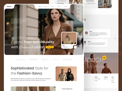 Fashion Brand Landing Page 👗✨ brand partners custom tailoring customer testimonials dark mode effortless glam exclusive collections fall collection fashion brand fashion forward hero section landing page luxury fashion metrevo modern elegance personal styling style redefined trendy style ui urban vogue wardrobe revamp
