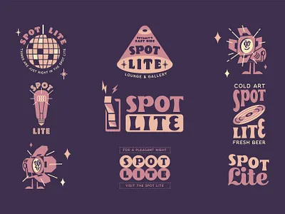 Spotlite Gallery & Lounge Logo Design badge badge design branding design detroit disco graphic design illustration logo logo design lounge music noah levy purple restaurant retro