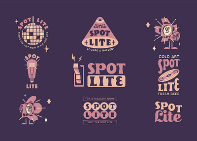 Spotlite Gallery & Lounge Logo Design badge badge design branding design detroit disco graphic design illustration logo logo design lounge music noah levy purple restaurant retro