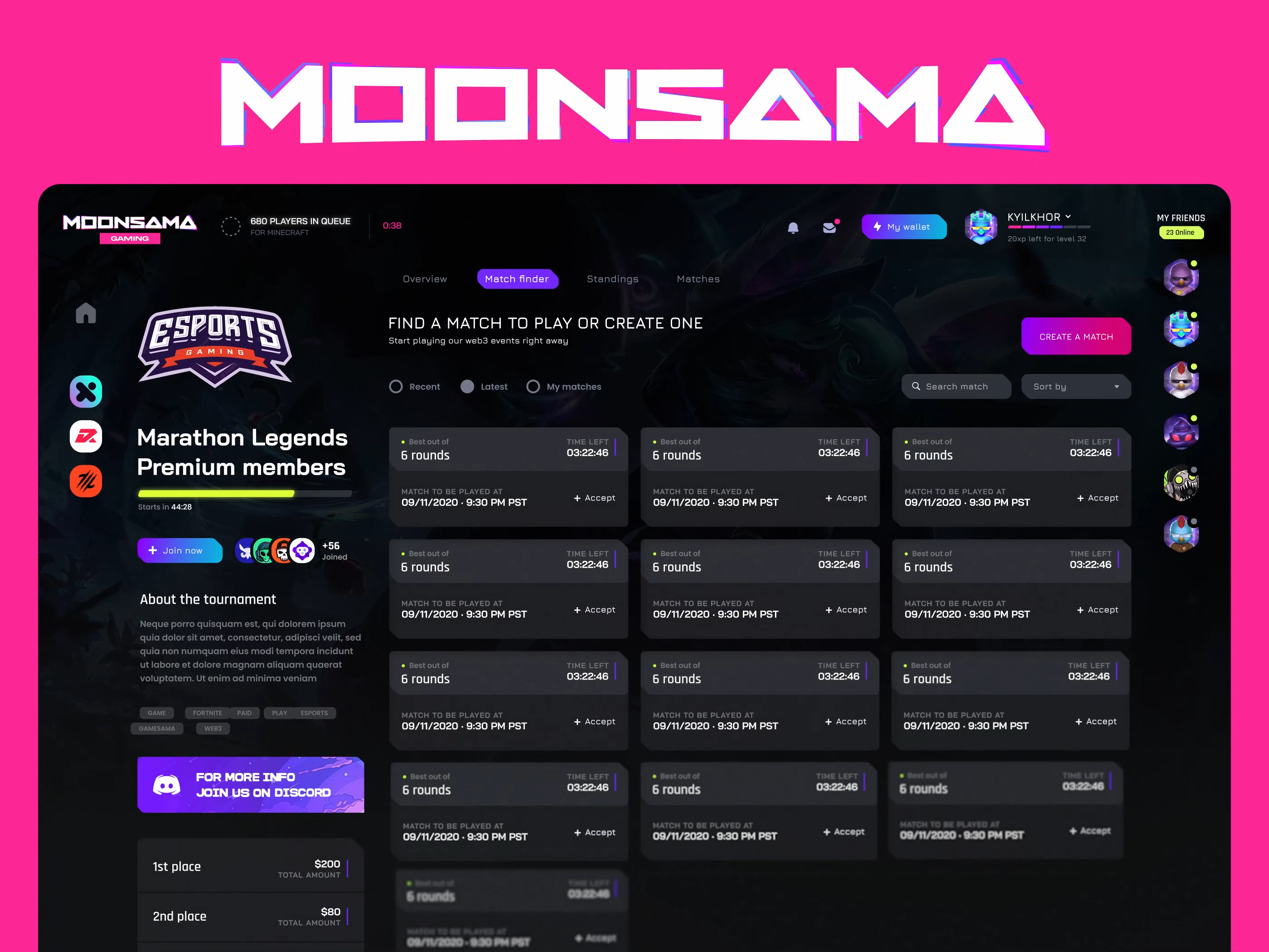 Web3 GAMING PLATFORM ai gaming crypto crypto games crypto gaming crypto trading dashboard esports platform fanbase fanbase platform game website gamification gaming platform gaming website match moonsama p2p marketplace saas wallet web3 games web3 platform