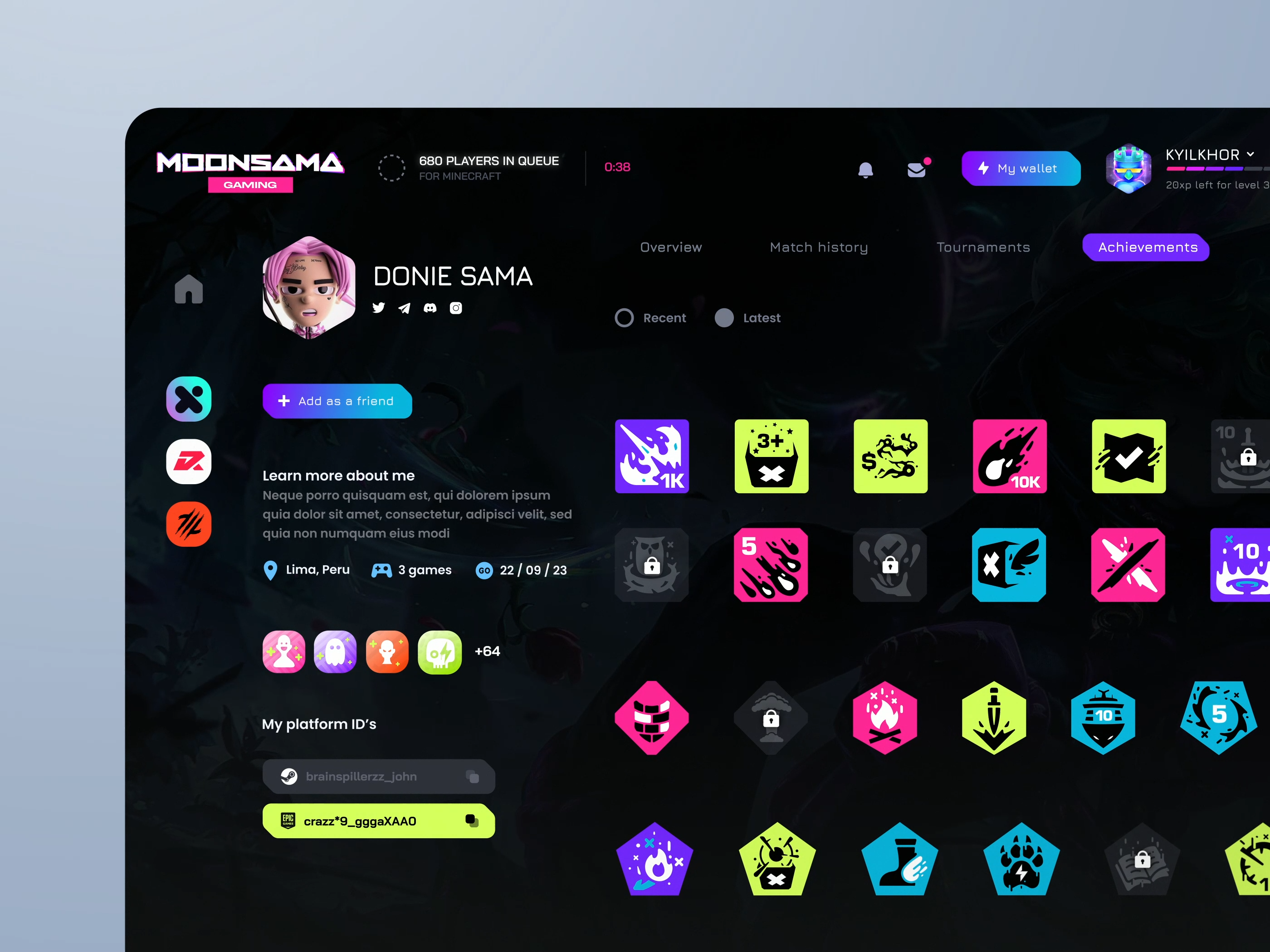 Crypto Platform Achievements ai gaming crypto crypto games crypto gaming crypto trading dashboard esports platform fanbase fanbase platform game website gamification gaming platform gaming website match moonsama p2p marketplace saas wallet web3 games web3 platform