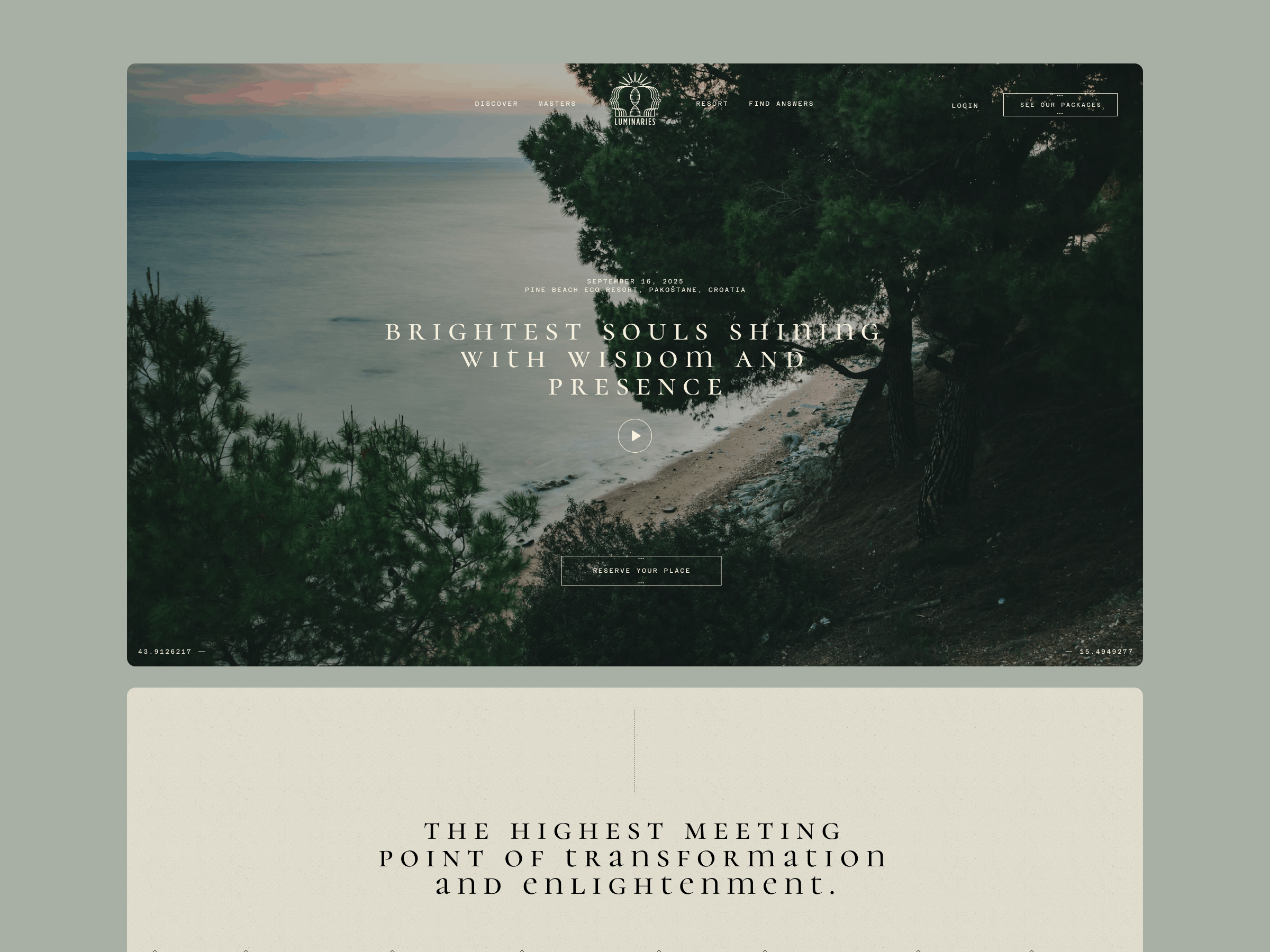 Luminaries Summit: Event Website & Booking UI booking branding event experience layout minimal natural nature sea type typography ui visual