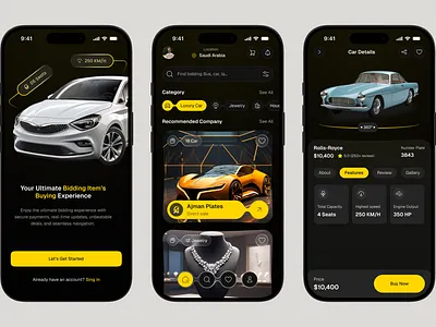 Luxury Car Auction Mobile App UI app app ui design auction app auto app buy car auction app car buy app car shopping app ecommerce app ui luxury luxury car luxury car app luxury car buy marketplace app mobile app ui premium sell ui design ux design