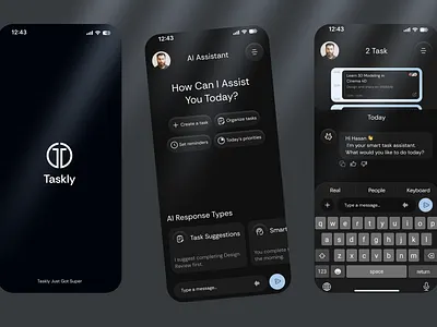 AI Task Manager App UI – Smart Productivity Assistant activity dashboard ai assistant ai powered app interaction auto app daily planner daily task manage task management management system mobile app design planner app task app ui task list task management task management ui task manager task tracker to do dashboard uiux