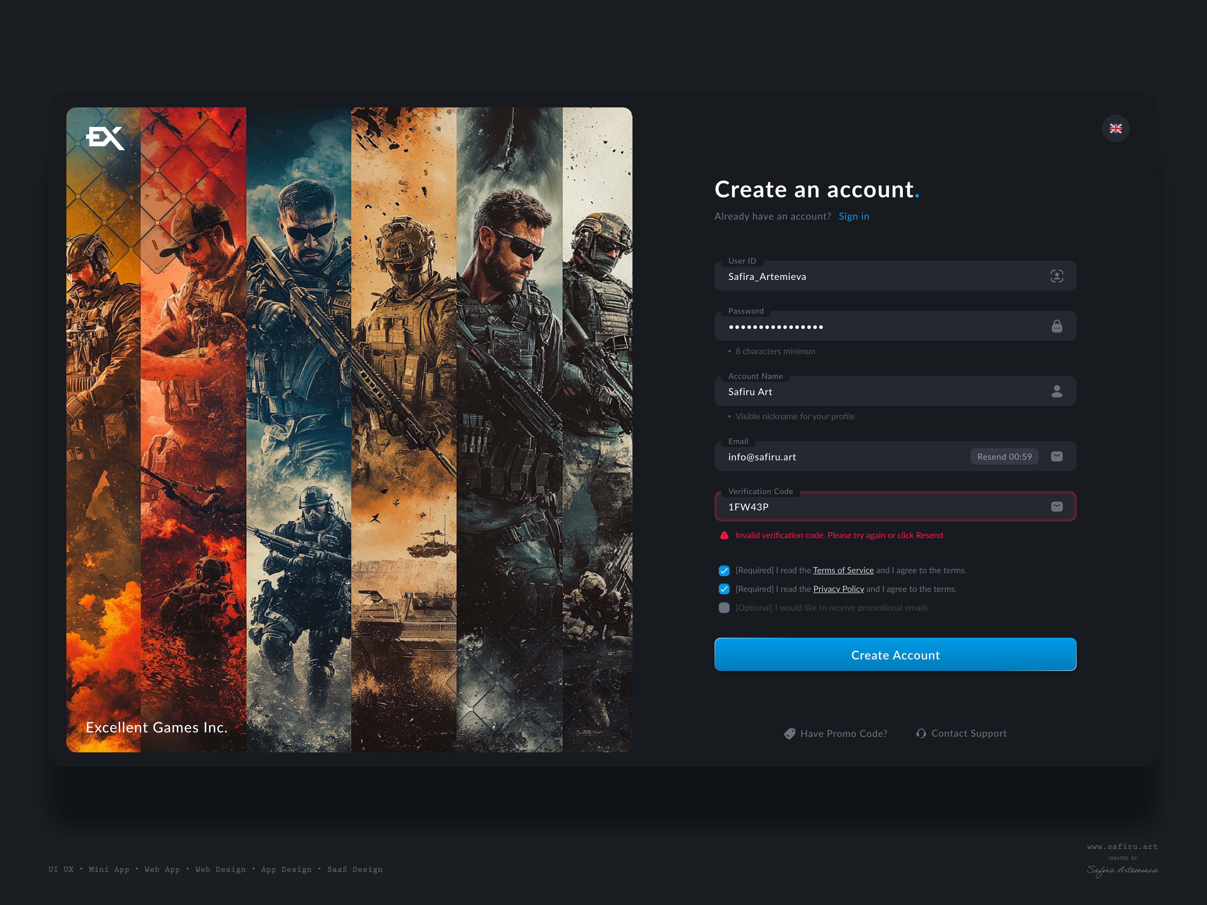 Sign Up / Create Account create account game account game design login sign in sign up ux design web design