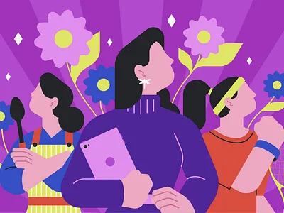 Thrust - Newsletter cover athlete business chef cook flowers graphic design illustration newsletter power purple vector woman women