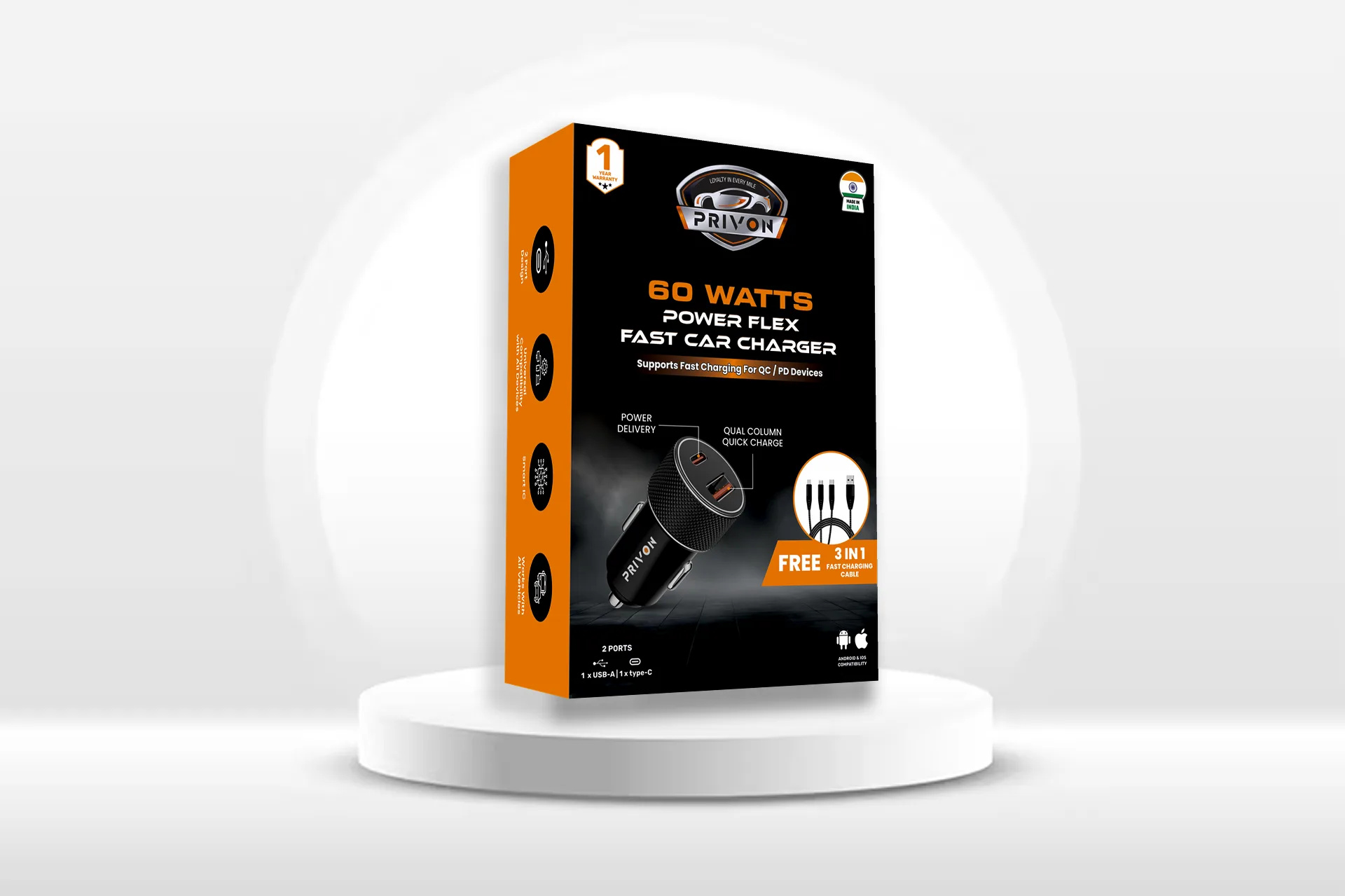 Branding & Box Packaging Design - Privon Car Charger 3d automotive industry boxdesign boxpackaging brandidentity branding carcharger creativedesign designedbywhitefern electronicsdesign graphic design graphicdesign logo minimaldesign mobileaccessories packagingdesign productpackaging retailpackaging techpackaging visualdesign