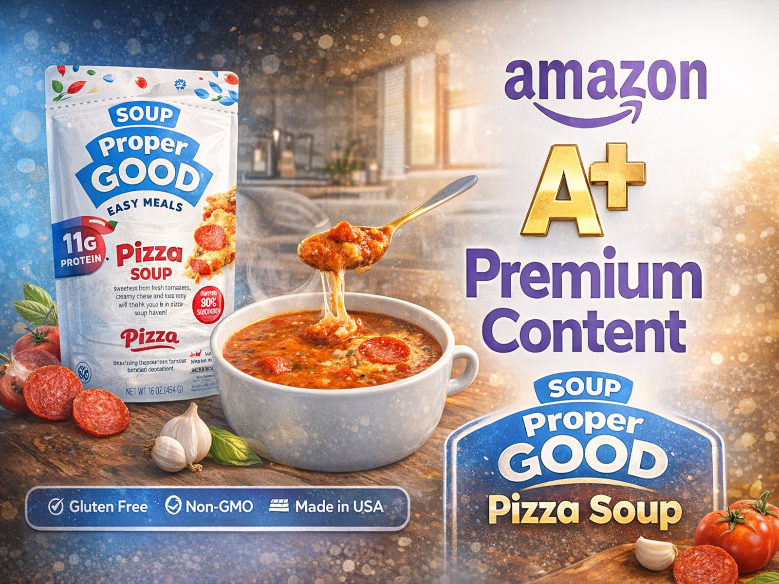 Amazon Premium A+ Content: Pizza Soup amazon amazon a content amazon product branding graphic design