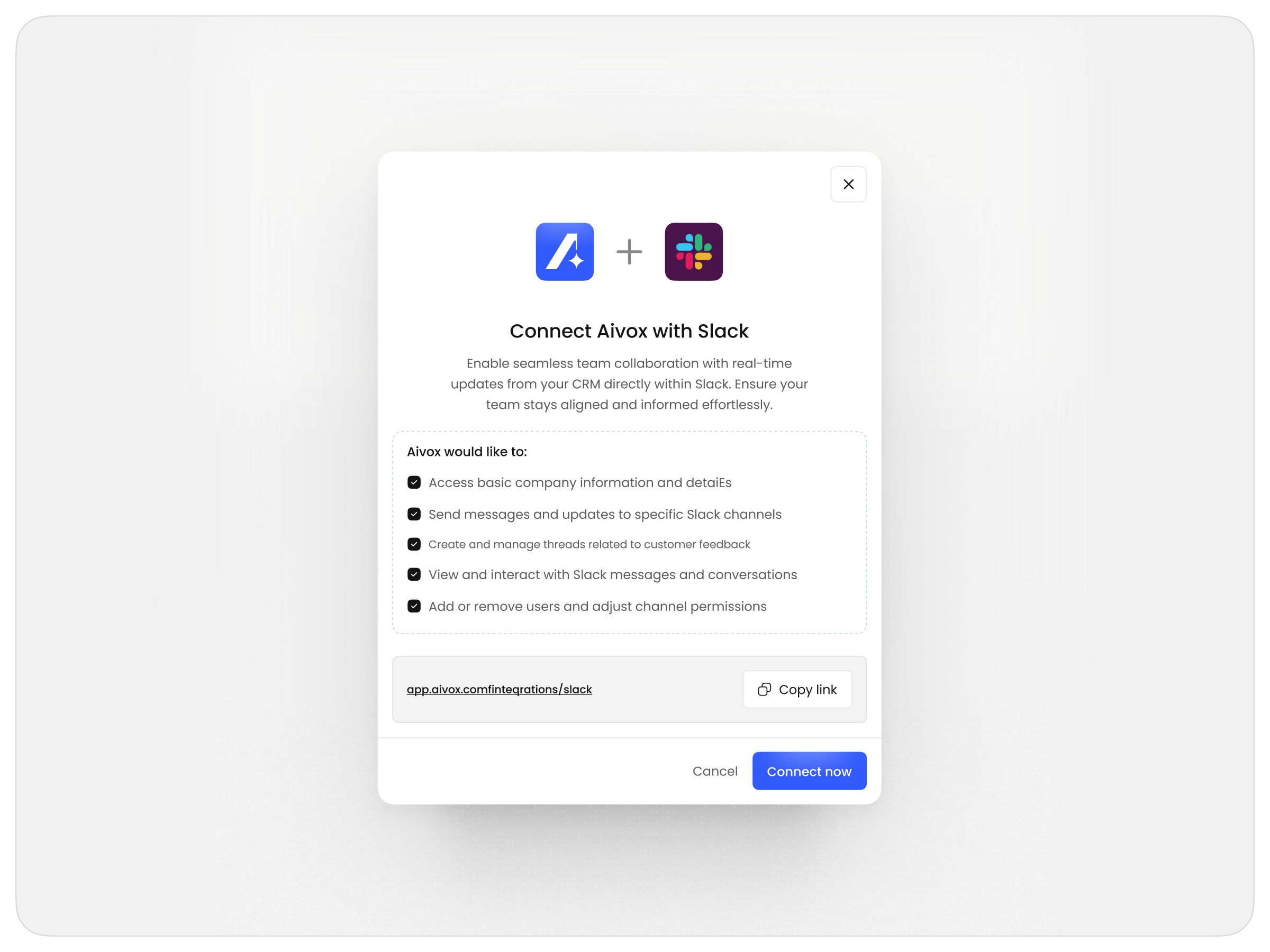 Slack Integration Modal UI dashboard integration ui modal design onboarding flow pop up product saas slack integration ui ui design ux ux design web