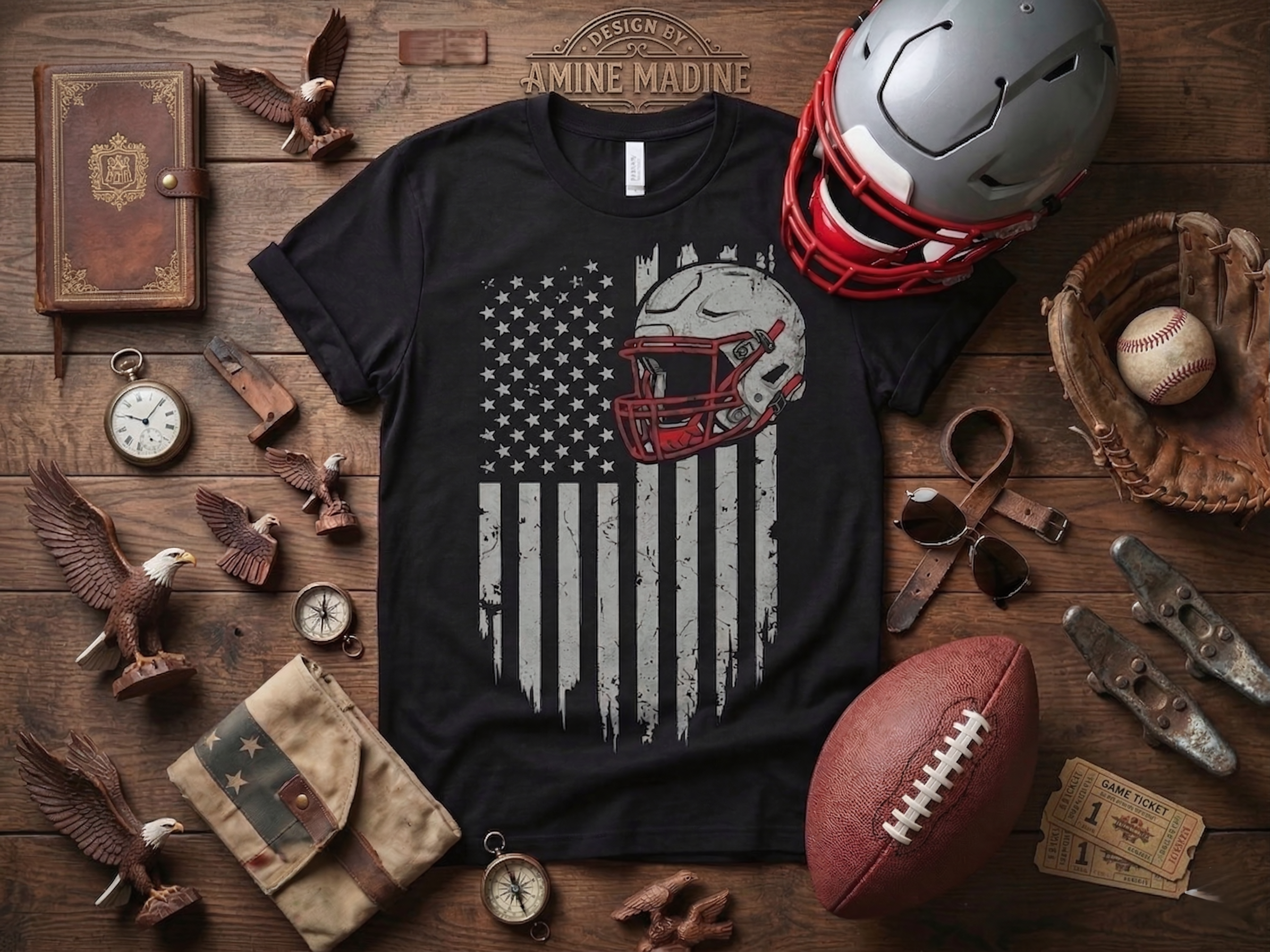 American Football Patriotism | Premium T-Shirt & Apparel Design apparel apparel design branding clothing brand design graphic design logo design merch design pod design print on demand print ready screen print shirt shirt design sports design streetwear t shirt design tee vector illustration vintage style