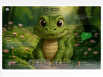 WildPedia — Interactive Animal Learning Experience 3d animal animation clean education fun glass glassmorphism kids learning modern ui