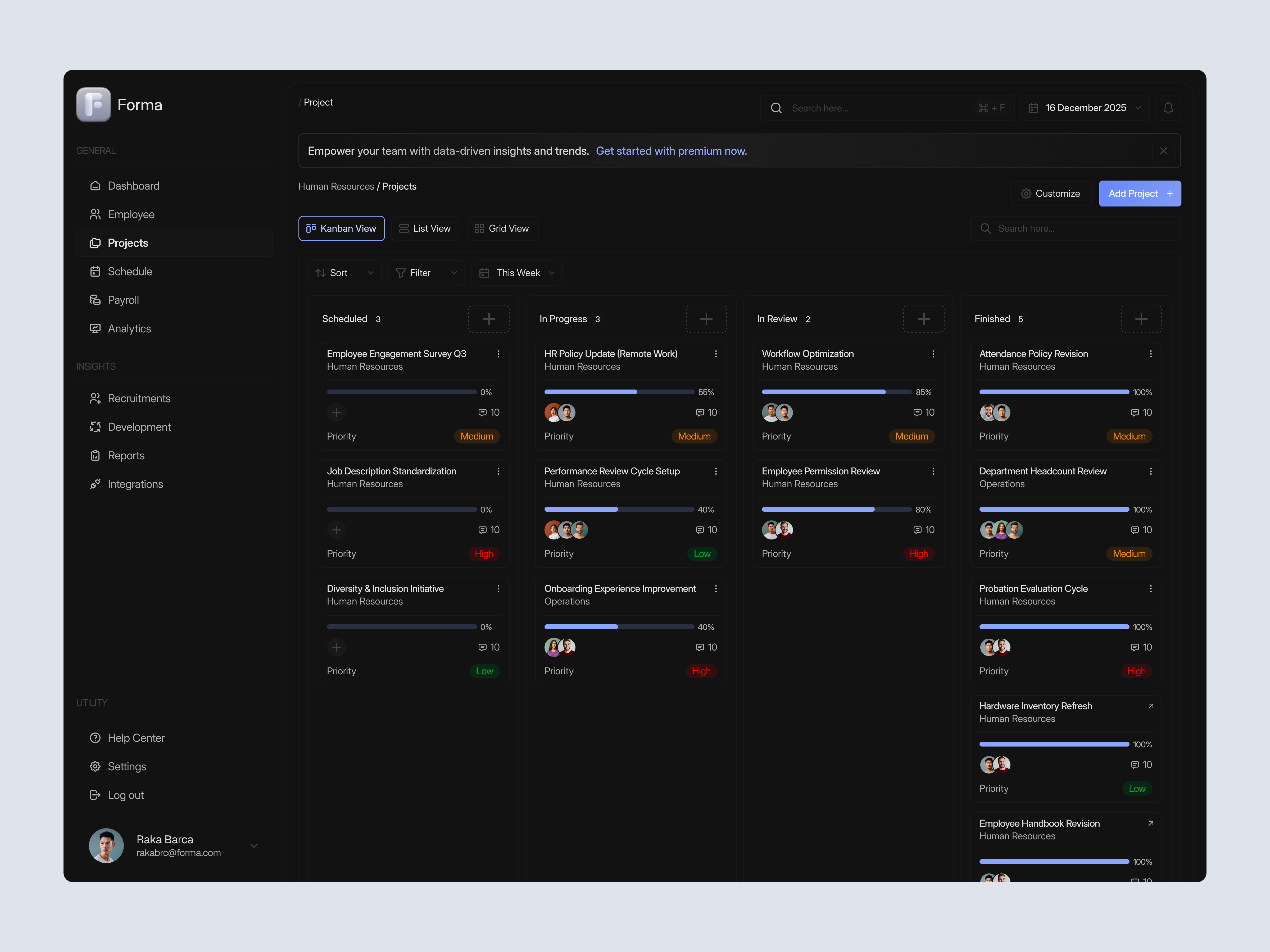 Projects Page HR Dashboard company dashboard design employee hr hr dashboard hr management hr management dashboard hr website kanban minimal modern project project hr management timeline tracking ui ui design ux design website