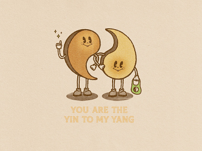 You are the Yin to my Yang cartoon couple design graphic design illustration illustrator love peace poster procreate rubber hose soulmate yang yin yin yang zen