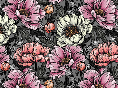Seamless floral pattern with peonies design drawing floral flower hand drawn illustration pattern peon peonies seamless