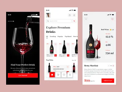 Premium Drinks Mobile App UI Design alcohol app app ui design clean ui dark ui drinks app drinks ecommerce ecommerce app ui interface design liquor app minimal ui mobile app ui mobile ui design modern ui design premium ui product app shopping app design ui ux design ux design wine app wine store app