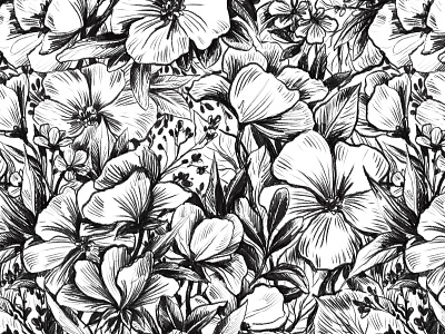 Seamless pattern with flowers art design drawing floral hand drawn illustration pattern seamless