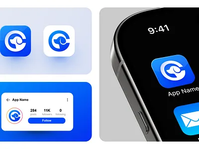 Pet Services & Dog Grooming | iOS and Android App Icon animal care app icon blue app icon brand identity clean design design dog logo graphic design grooming app iconography illustration ios icon letter c logo logo design minimalist pet pet care pet tech puppy logo ui vet icon