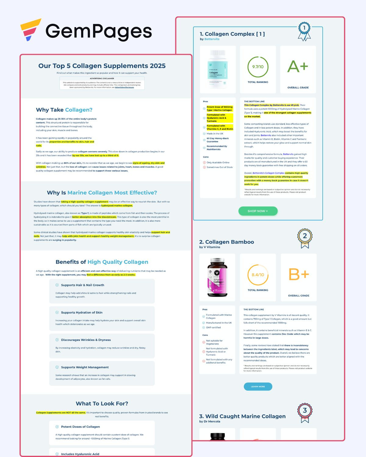 Top 5 Product Advertorial Page | Gempages Template gempages gempages expert gempages template shopify shopify expert