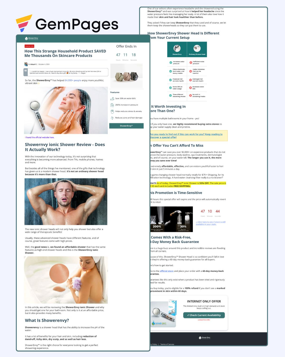 ShowerEnvy Advertorial Page | Gempages Template gempages gempages expert shopify shopify expert