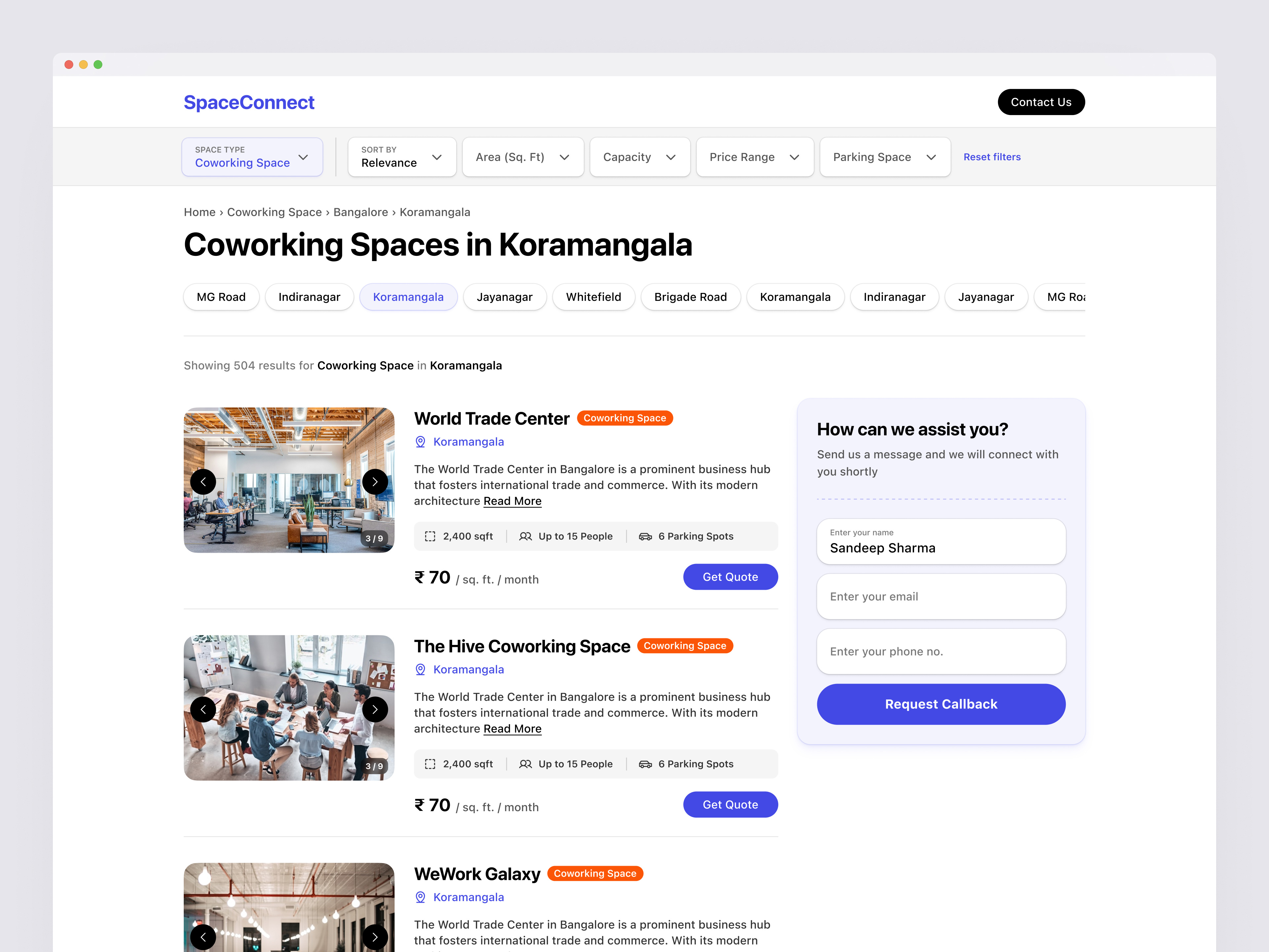 Office Space Finder Listing Page UI b2bdesign commercialrealestate listingpage officespace productdesign proptech realestate searchfilter uidesign webappui