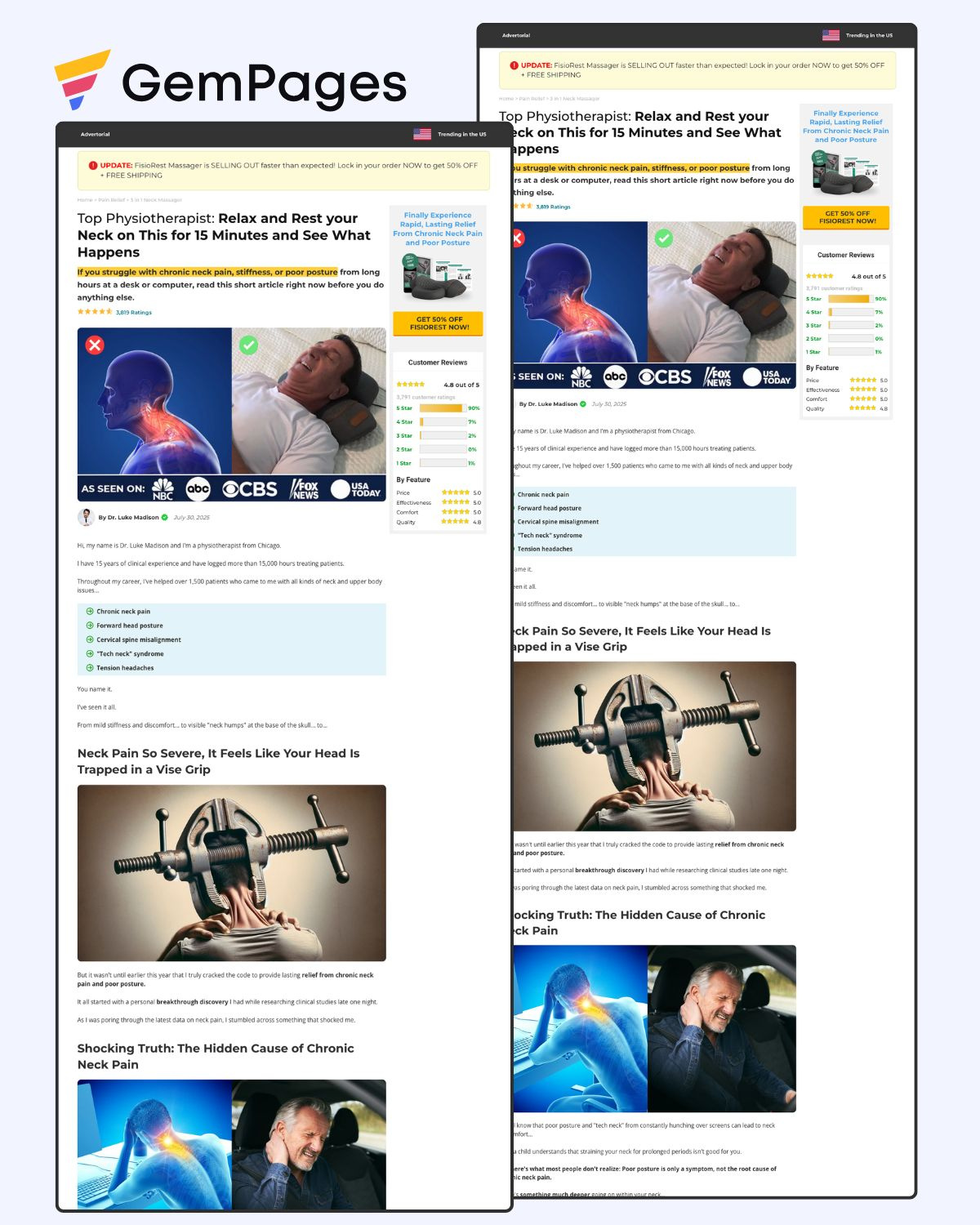 FisioRest Neck Massager Advertorial Page | GemPages Template gempages gempages expert shopify shopify expert