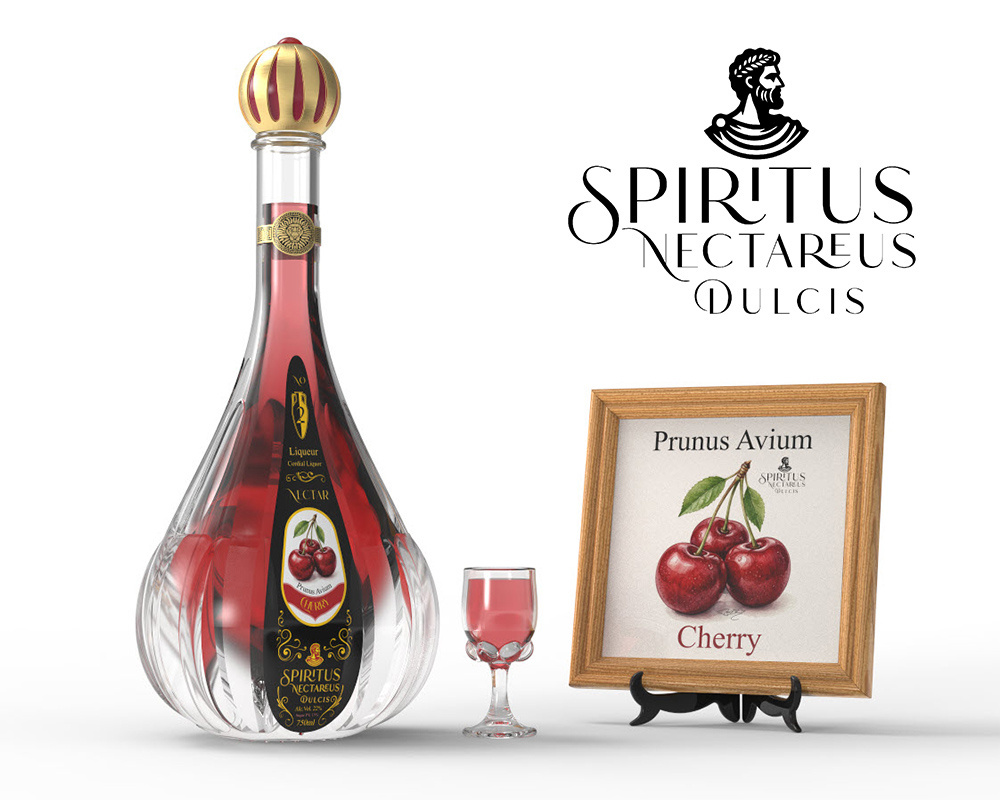 Nectareus Spiritus Dulcis 3d bottle design brand identity branding fruits graphic design labeling liquor bottle liquor design