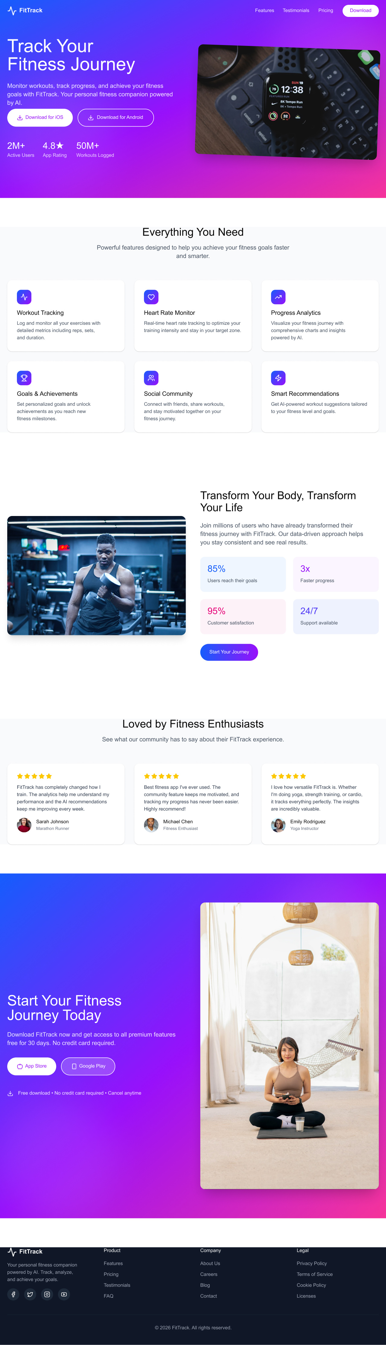 FitTrack – Fitness App Landing Page UI branding figma fitness landing page ui ux