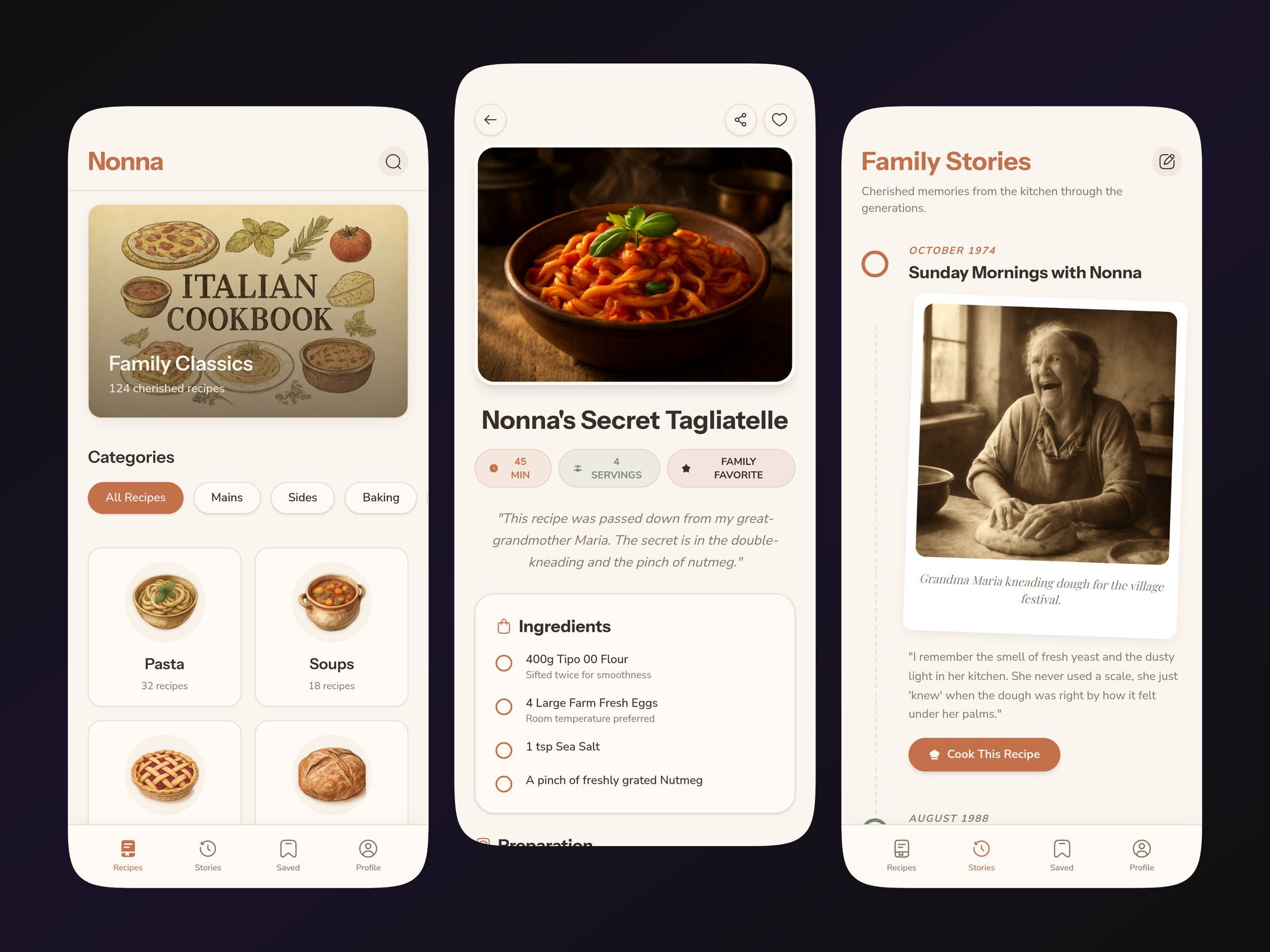 Recipe Mobile App UI | Vintage Italian Cookbook Retro