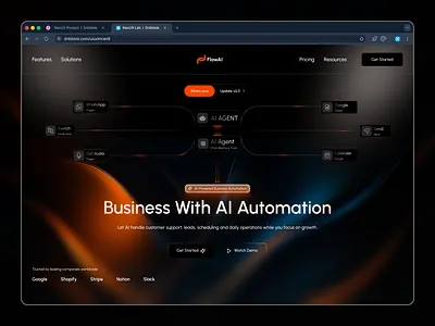 AI Business automation website agent ai automation business design futuristic product saas web