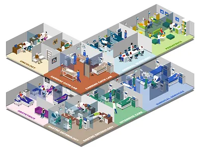 Hospital Structure healthcare hospital illustration infographics isometric layout