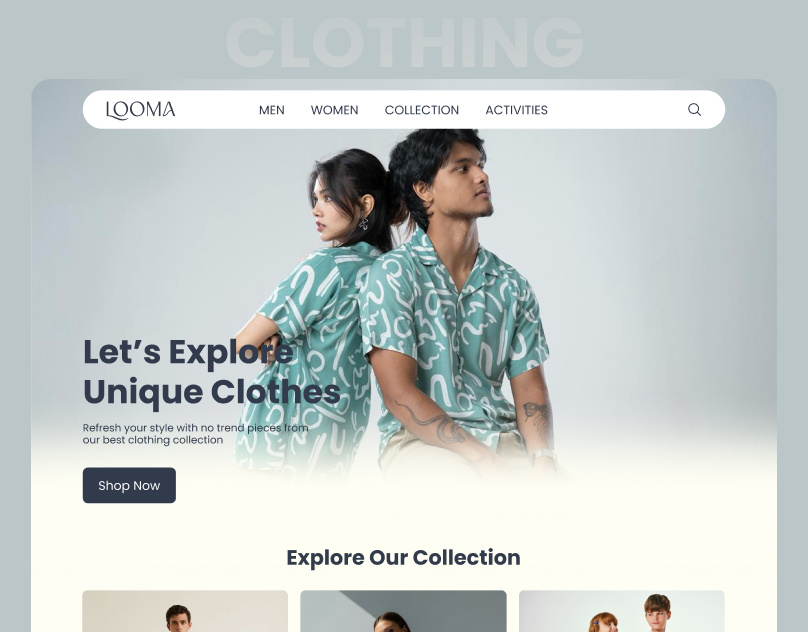 Looma — Fashion E-Commerce Website UI\UX Design branding clean ui clothing brand ecommerce fashion fashion website hero section landing page design minimal design online store product card responsive design shop ui sustainable fashion ui ui design ux research web design web layout